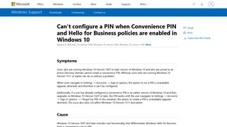 Can't configure a PIN when Convenience PIN and Hello for Business ...
