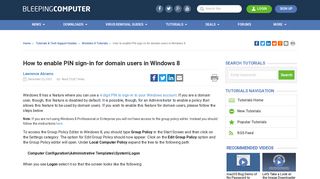 How to enable PIN sign-in for domain users in Windows 8