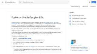 Enable or disable Google+ APIs - G Suite Admin Help - Google Support