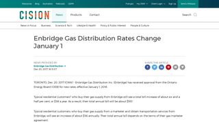 CNW | Enbridge Gas Distribution Rates Change January 1