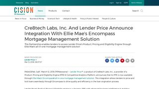 Cre8tech Labs, Inc. And Lender Price Announce Integration With Ellie ...