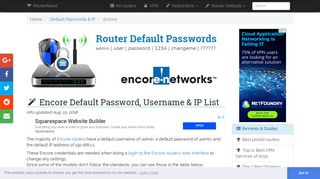 Encore Default Password, Login & IP List (updated August 2018 ...