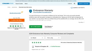 Top 3,186 Reviews and Complaints about Endurance Auto Warranty