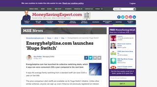 Energyhelpline.com launches 'Huge Switch' - Money Saving Expert