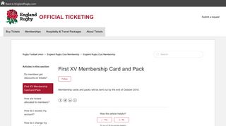 First XV Membership Card and Pack – Rugby Football Union