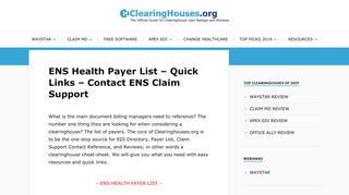 ENS Health Payer List - Quick Links - Contact ENS Claim Support ...