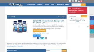 Up to $100 in Free Items & Savings with the Ensure Club - Free ...