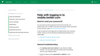 Help with logging in to mobile.twitter.com - Twitter Help Center