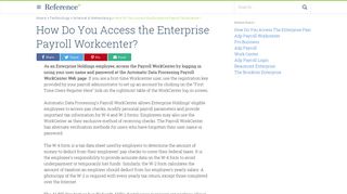 How Do You Access the Enterprise Payroll Workcenter? | Reference ...