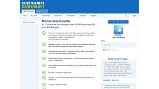 EntertainmentCareers.Net Member Features