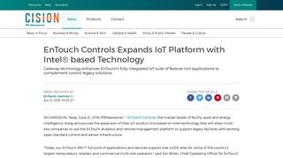 EnTouch Controls Expands IoT Platform with Intel® based Technology
