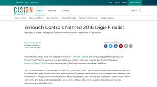 EnTouch Controls Named 2016 Digie Finalist - PR Newswire