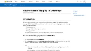 How to enable logging in Entourage - Microsoft Support