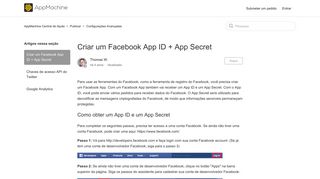 Criar um Facebook App ID + App Secret – AppMachine Central de Ajuda