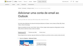 Adicionar uma conta de email ao Outlook - Suporte do Office