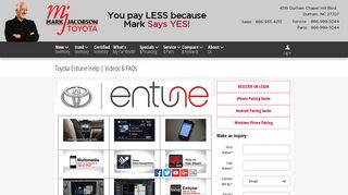 Toyota Entune Help NC - FAQs & Videos | Phone Pairing, Navigation ...