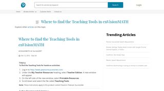 Where to find the Teaching Tools in enVisionMATH - Technical Support