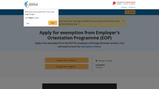 Apply for exemption from Employer's Orientation Programme (EOP)