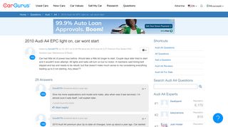 Audi A4 Questions - 2010 Audi A4 EPC light on, car wont start ...