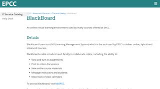 EPCC - IT Service Catalog - BlackBoard