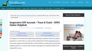 Inoperative EPF Account - Trace & Track -EPFO online portal