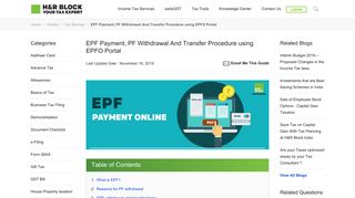 EPF Online Payment & PF Withdrawal via EPFO Portal | H&R Block