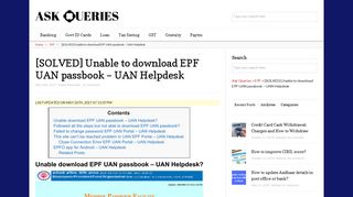 [SOLVED] Unable to download EPF UAN passbook - Expert solutions