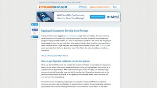 Eppicard Customer Service Live Person - Eppicard Help