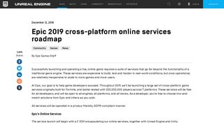 Epic 2019 Cross-Platform Online Services Roadmap - Unreal Engine