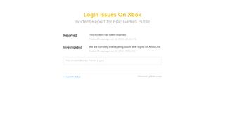 Epic Games Public Status - Login Issues On Xbox
