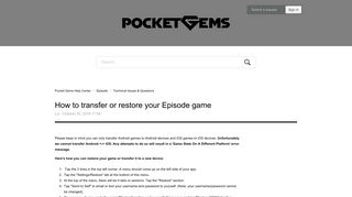 How to transfer or restore your Episode game – Pocket Gems Help ...