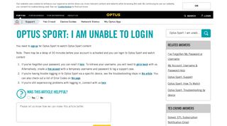 Optus Sport: I am unable to login