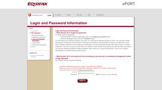 Login and Password Information - ePORT - Equifax