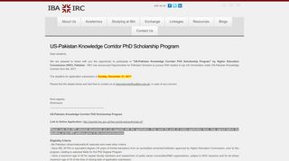 US-Pakistan Knowledge Corridor PhD Scholarship ... - IBA >>> IRC