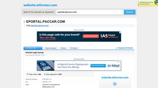 eportal.paccar.com at WI. ePortal Login Issues - Website Informer