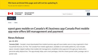 epost goes mobile on Canada's #1 business app Canada Post mobile ...