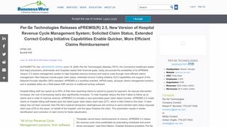 Per-Se Technologies Releases ePREMIS(R) 2.5, New Version of ...