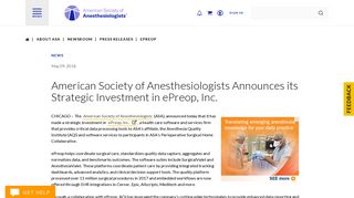 American Society of Anesthesiologists Announces its Strategic ...