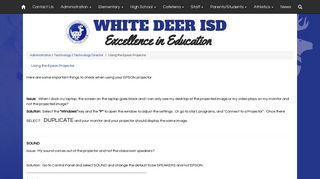 White Deer ISD - Using the Epson Projector