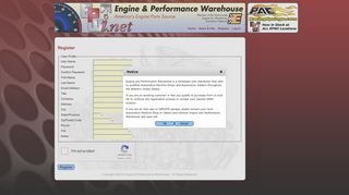 Engine Performance Warehouse - Register