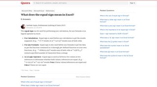 What does the equal sign mean in Excel? - Quora
