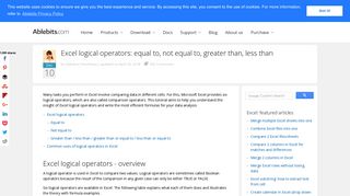 Logical operators in Excel: equal to, not equal to, greater than, less than