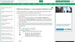Difference between == and .equals() method in Java - GeeksforGeeks