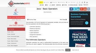 Java Basic Operators - Tutorialspoint