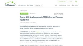 Altisource - Equator Adds New Customers to PRO Platform and ...