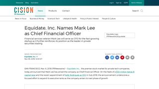 Equidate, Inc. Names Mark Lee as Chief Financial Officer - PR Newswire