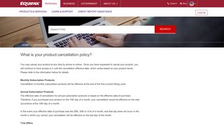 What is your product cancellation policy? - Equifax
