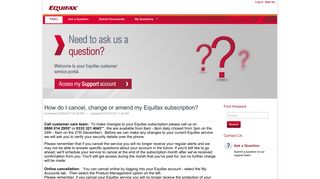 How do I cancel, change or amend my Equifax subscription?
