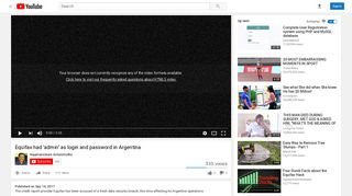 Equifax had 'admin' as login and password in Argentina - YouTube