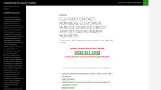Equifax Customer Service Contact Number, Disputs: 0333 321 4043